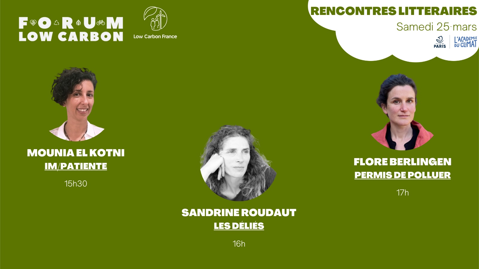 Rencontres littéraires - Samedi - Forum Low Carbon 2023